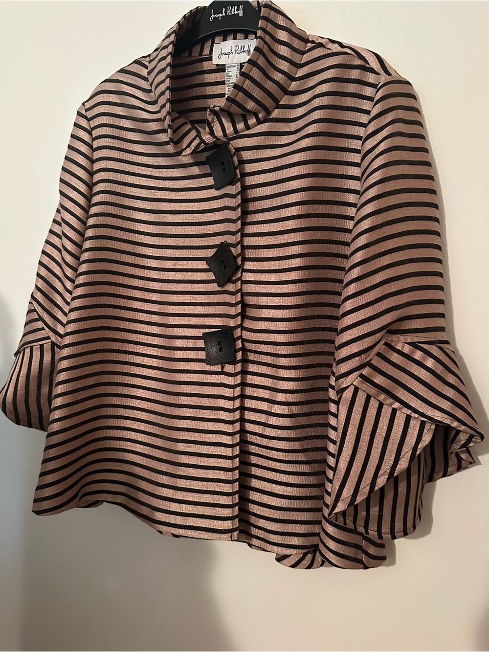 Joseph Ribkoff Taupe and Black Striped Cropped Blazer
